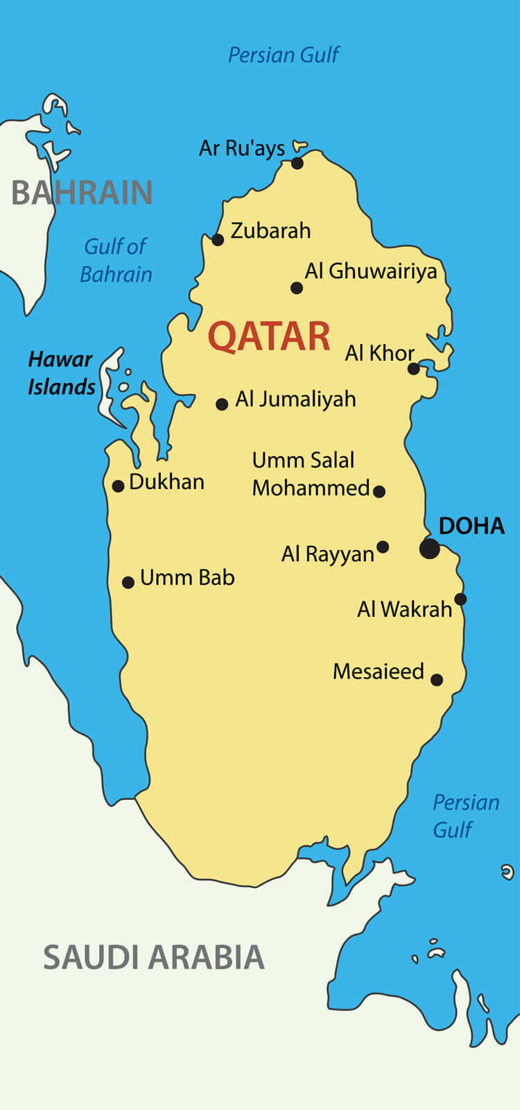 Qatar Major Cities and Doha Map
